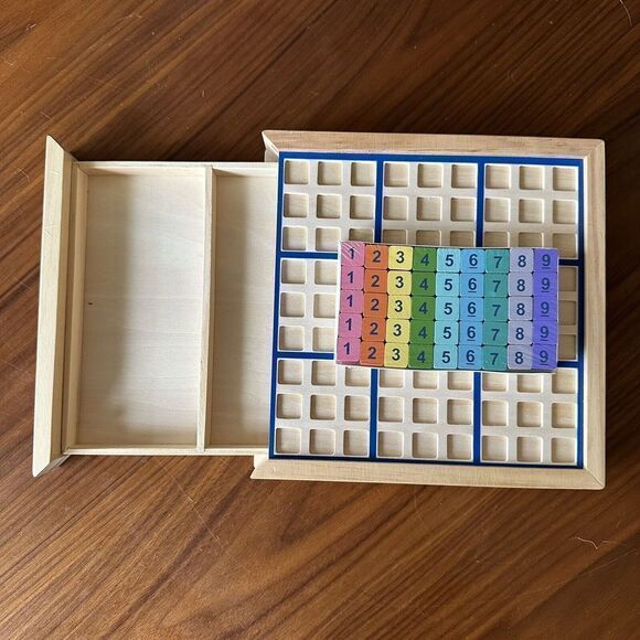 Wooden Sudoku Puzzles Board Game with Drawer (Colorful) - Math Brain Teaser T... - Picture 3 of 6